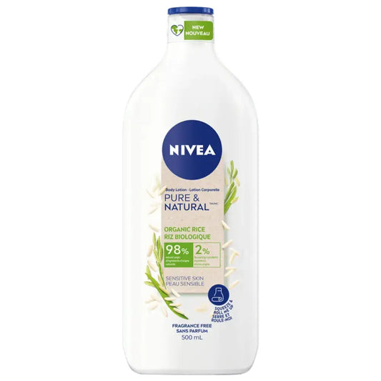 NIVEA Pure & Natural Organic Rice Fragrance Free Body Lotion for Sensitive Skin 500mL
